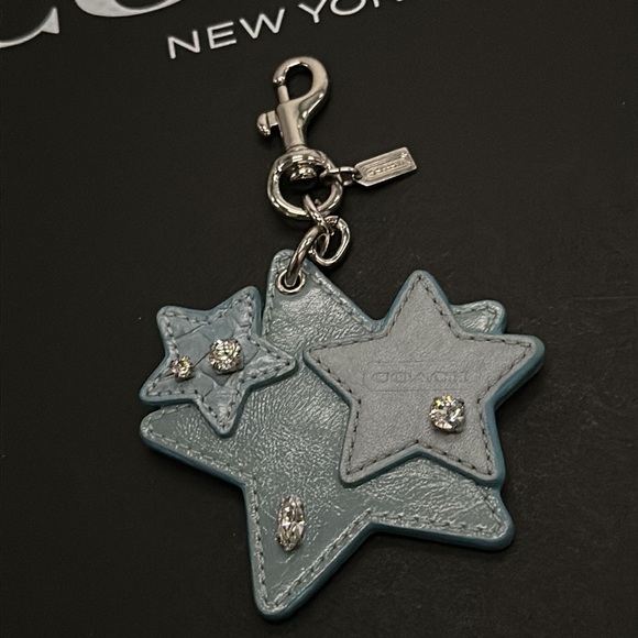 Vintage Coach Stacked Stars Patent Leather Bag Charm Keychain Ring Crystal Gem - Picture 2 of 8